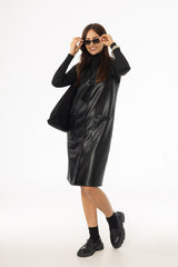 Black Vegan Leather Vest Dress