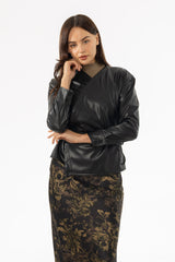 Black Vegan Leather Wrap Top