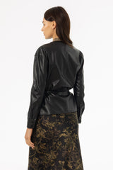 Black Vegan Leather Wrap Top