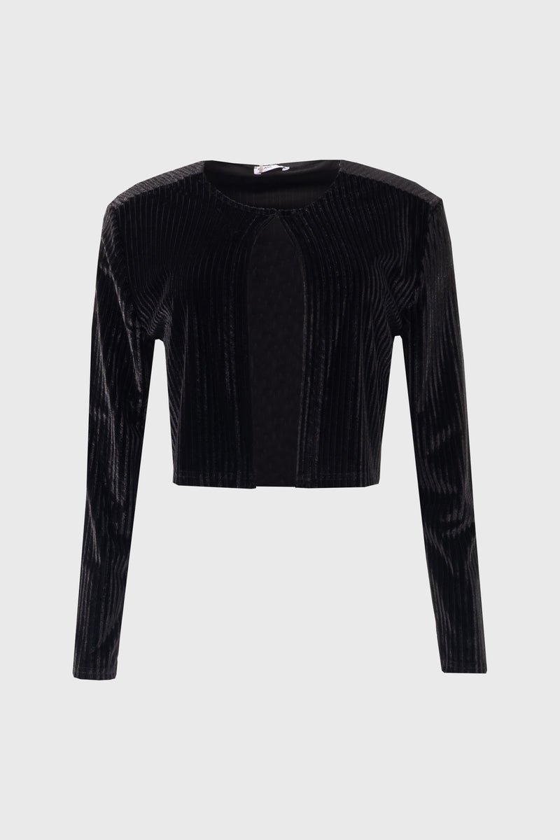 Black Ribbed Velour Cardigan
