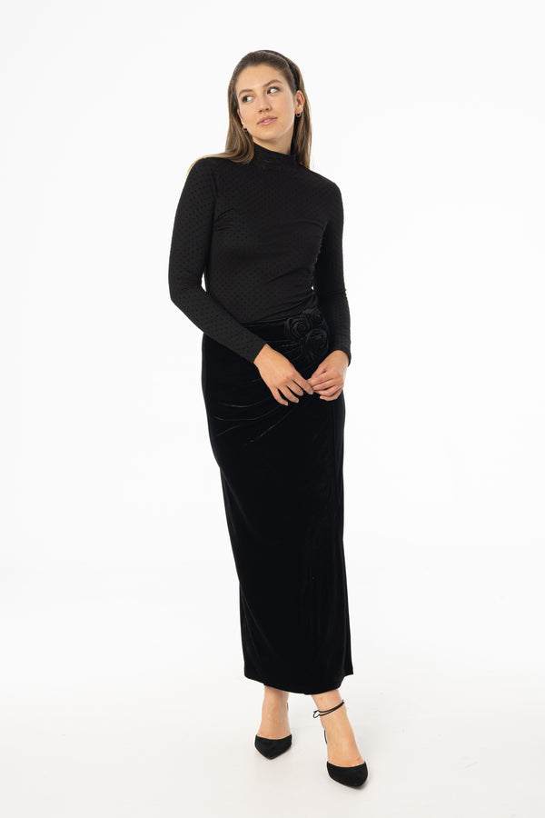 Black Velour Rose Skirt