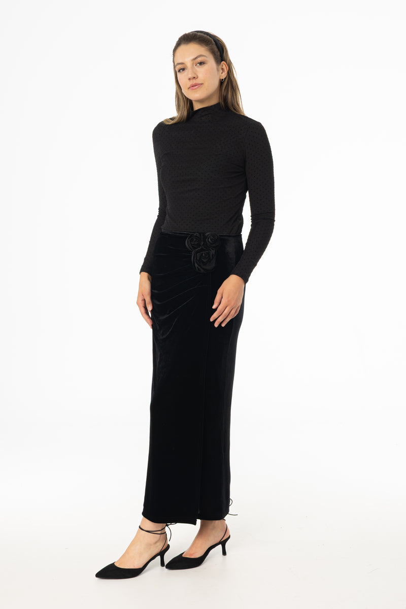 Black Velour Rose Skirt