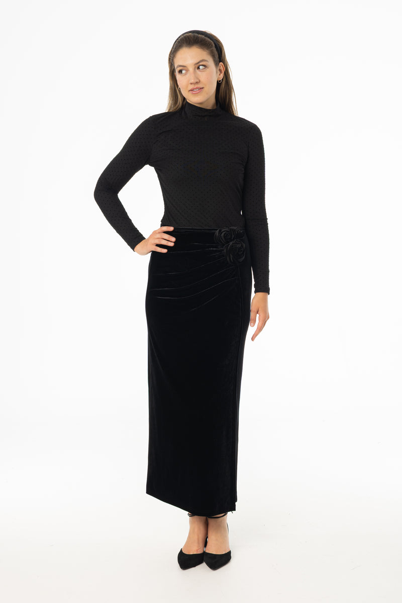 Black Velour Rose Skirt