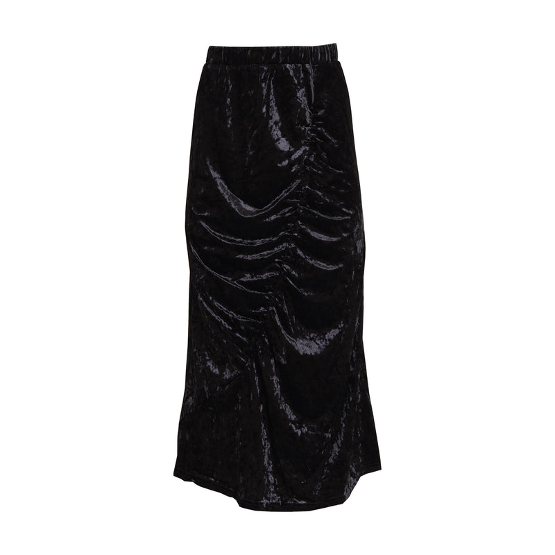 Black Velour Ruched Skirt