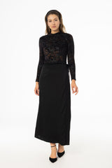 Black Velour Trim Wrap Skirt