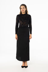Black Velour Trim Wrap Skirt