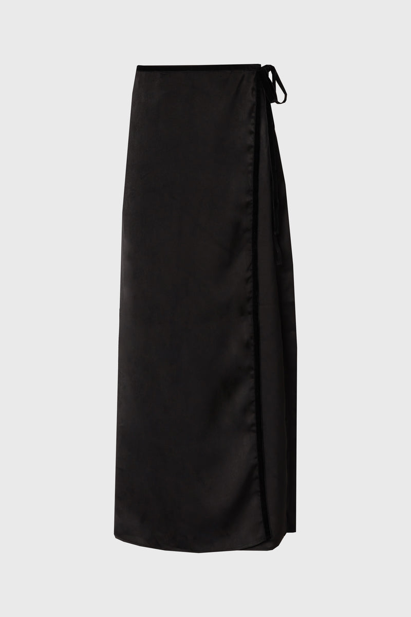 Black Velour Trim Wrap Skirt