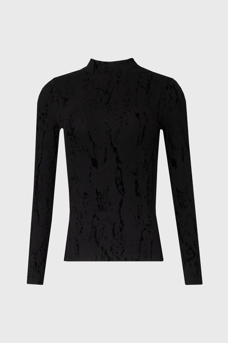 Black Velvet Detail Mock Neck Top