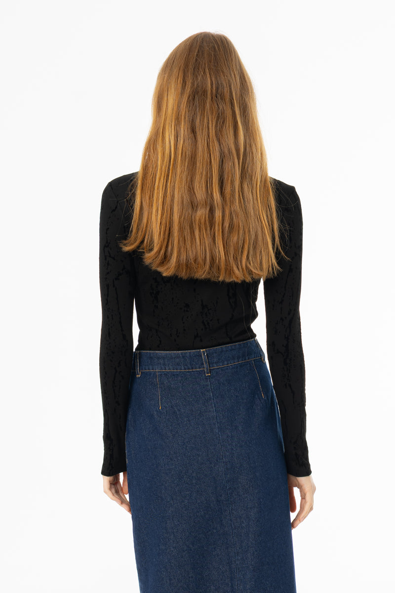 Black Velvet Detail Mock Neck Top