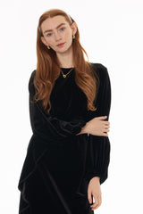 Black Velvet Gathered Sleeve Top