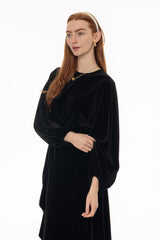 Black Velvet Gathered Sleeve Top