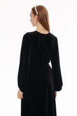 Black Velvet Gathered Sleeve Top