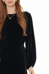Black Velvet Gathered Sleeve Top