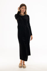 Black Velvet Loop Drape Maxi Dress