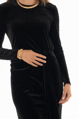 Black Velvet Loop Drape Maxi Dress