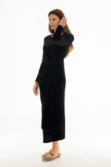 Black Velvet Loop Drape Maxi Dress