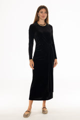 Black Velvet Loop Drape Maxi Dress