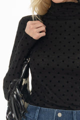 Black Velvet Printed Turtleneck Top