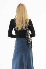 Black Velvet Printed Turtleneck Top
