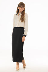 Black Velvet Trim Wrap Maxi Skirt