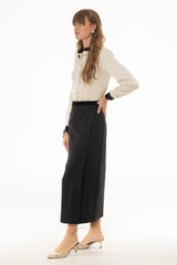 Black Velvet Trim Wrap Maxi Skirt