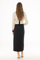 Black Velvet Trim Wrap Maxi Skirt