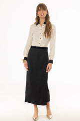Black Velvet Trim Wrap Maxi Skirt