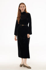 Black Velvet Turtleneck Maxi Dress