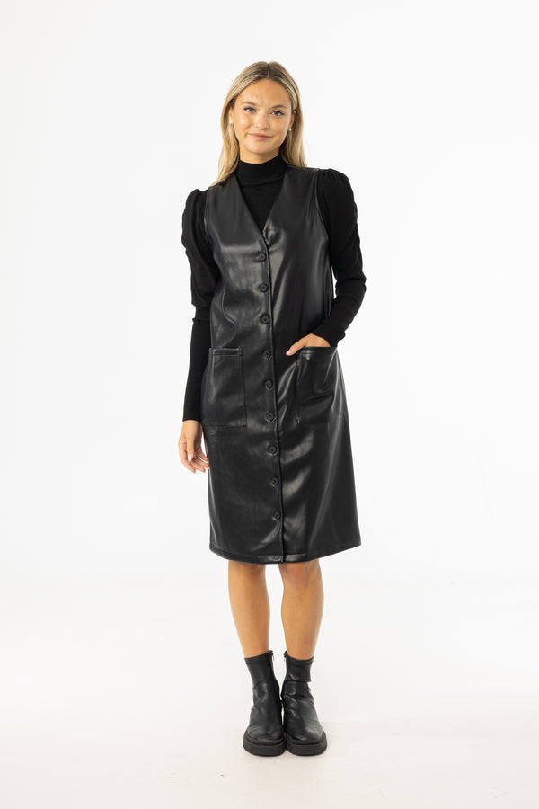 Black Vegan Leather Vest Dress