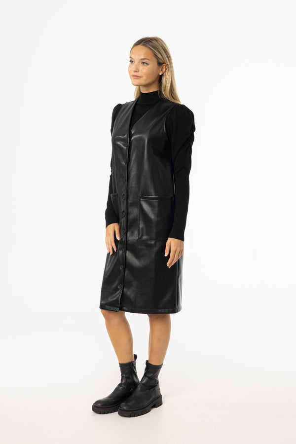 Black Vegan Leather Vest Dress