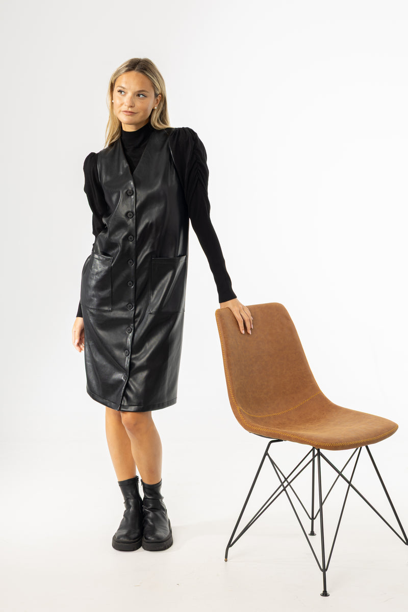Black Vegan Leather Vest Dress