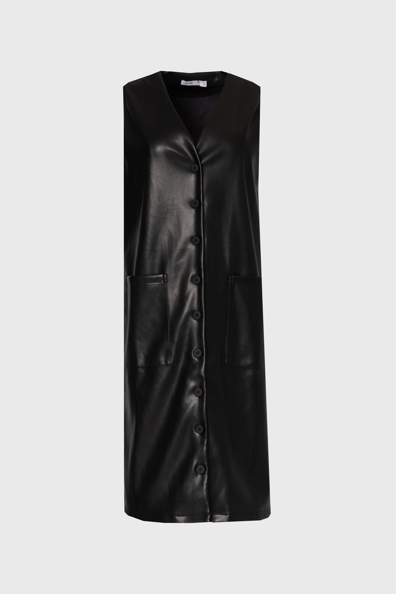 Black Vegan Leather Vest Dress