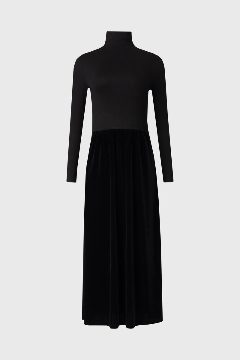 Black Combo Velour Mock Neck Dress BLANK Black Combo Velour Mock Neck Dress BLANK