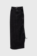 Black Wash Ruched Denim Skirt