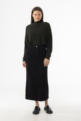 Black Exposed Pocket Denim Skirt