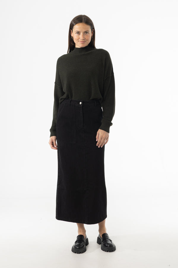 Black Exposed Pocket Denim Skirt