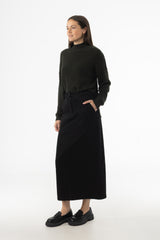 Black Exposed Pocket Denim Skirt