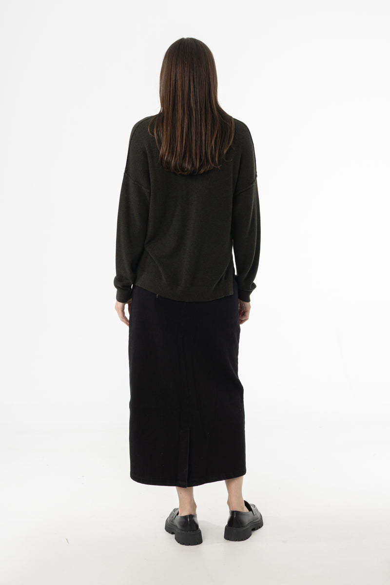 Black Exposed Pocket Denim Skirt