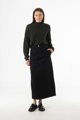 Black Exposed Pocket Denim Skirt