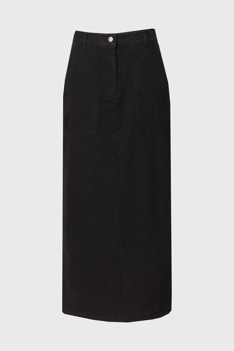 Black Exposed Pocket Denim Skirt