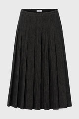 Black Wash Pleated Flare Denim Maxi Skirt