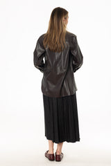 Black Wash Pleated Flare Denim Maxi Skirt