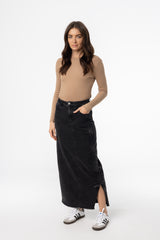 Black Wash Ruched Denim Skirt