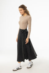 Black Wash Stretch Wrap Maxi Skirt