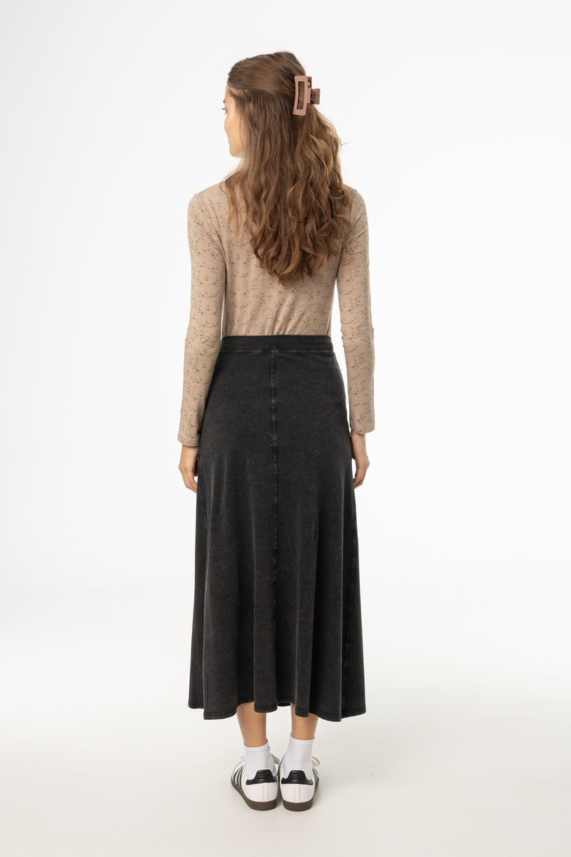 Black Wash Stretch Wrap Maxi Skirt