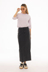Black Wash Two Tone Denim Maxi Skirt