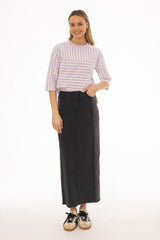 Black Wash Two Tone Denim Maxi Skirt