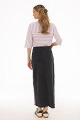 Black Wash Two Tone Denim Maxi Skirt