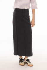 Black Wash Two Tone Denim Maxi Skirt