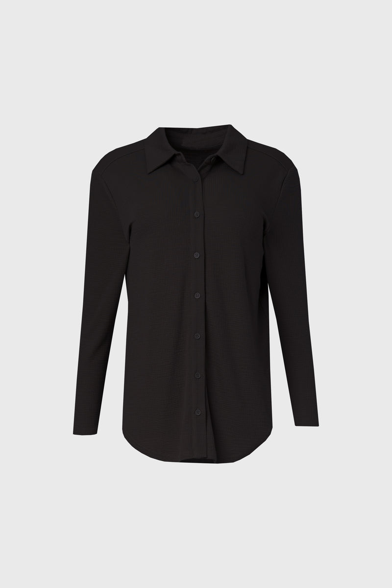 Black Waved Button Down Shirt